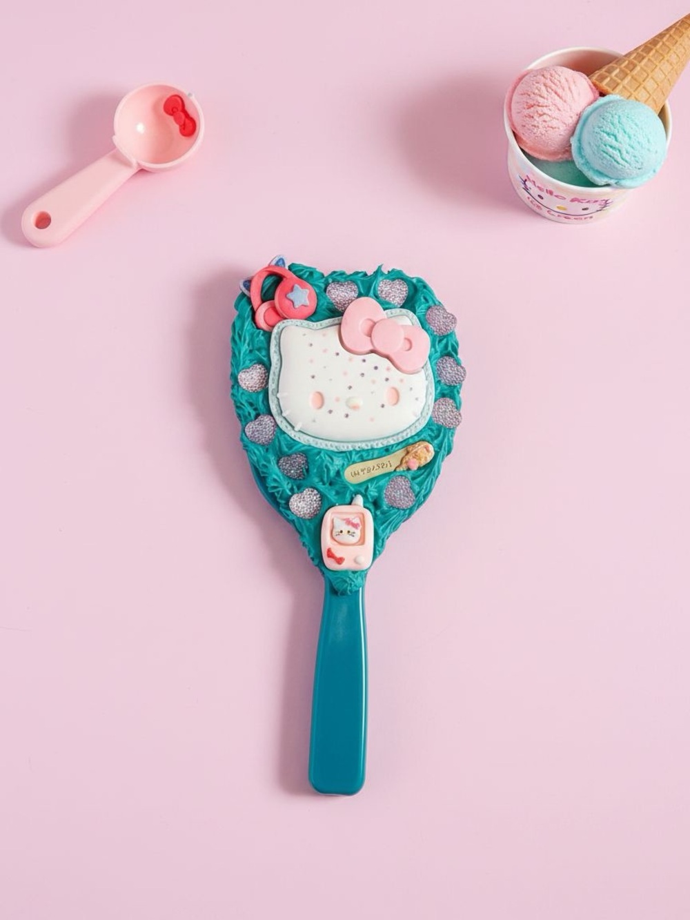 Cute Hello Kitty Mirror Handheld Mirror in Teal and Pink